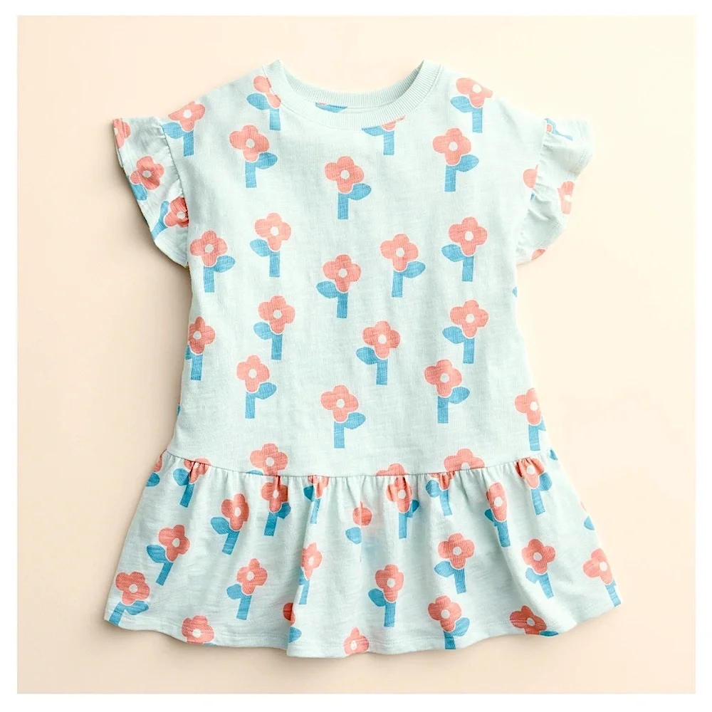 Little Co. by Lauren Conrad Organic Boxy Tee Dress Blue Floral T Shirt Dress